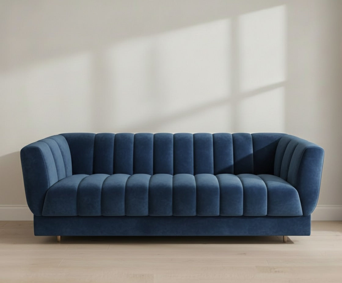 Blue Textured-Seat Sofa